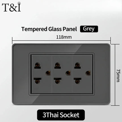 Enchufe de Pared de Vidrio Templado con Puertos USB Dual Tipo C – 118x75mm, 110V