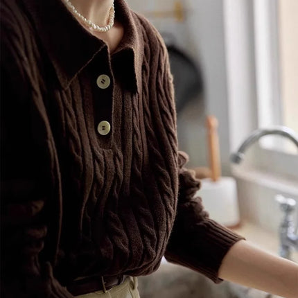 100% suéter de lana pura para mujer 2025 Otoño/Invierno nuevo jersey con cuello POLO moda coreana solapa suave Top de Cachemira de punto para mujer