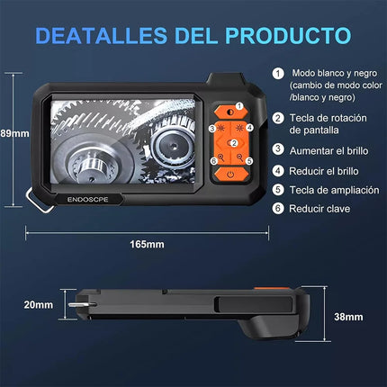 Cámara Endoscopio Industrial 1080P – Boroscopio con Pantalla IPS HD de 4.3”, Cable Semirrígido de 5 m, 8 LED Ajustables, Resistencia al Agua IP67, Ideal para Tuberías, Automoción y Uso Industrial
