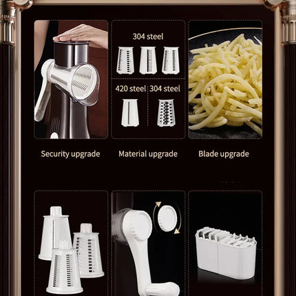 Kitchen Veggie Chopper Multifunction Rotary Cheese Grater Manual Drum Grater Food Shredder Vegetable Slicer Cutter Meat Grinder