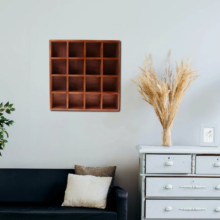 Estante de Pared de Madera con 16 Rejillas – Organizador Decorativo para Hogar, Dormitorio o Lavandería