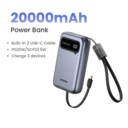 UGREEN 20000mAh PD 20W banco de energía carga rápida banco de energía portátil para iPhone 17 16 15 Pro Max Xiaomi teléfono batería externa 30W