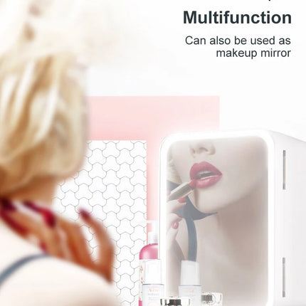 Mini refrigerador de maquillaje de 4L con espejo de luz LED, refrigerador portátil de almacenamiento de cosméticos, refrigerador fresco para el hogar y el coche de doble uso