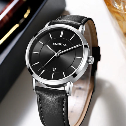 Relojes LIGE Sunkta ultrafinos para hombre, reloj de pulsera informal de moda de negocios Retro, reloj de cuarzo Simple con fecha de cuero resistente al agua para hombre