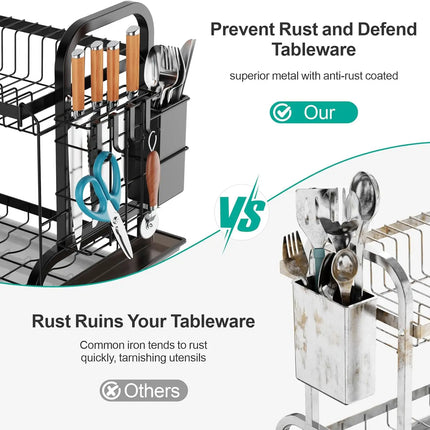 Nuevo Estante Escurridor de Platos de 2 Niveles – Compacto, Antióxido y con Soporte para Utensilios