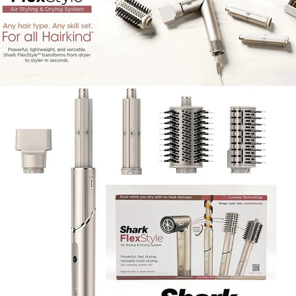 Secador de pelo Shark HD430 FlexStyle de iones negativos y envoltura de estilizador de aire, potente cepillo Airwrap y triturador múltiple con rizadores de envoltura automática