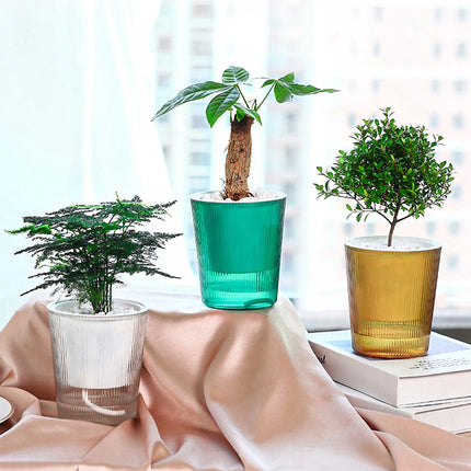 Maceta de flores perezosa, maceta hidropónica automática absorbente de agua, maceta de plástico transparente de doble capa, maceta de riego para el hogar