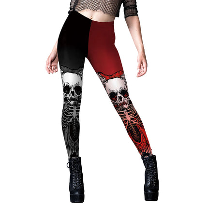 [Eres mi secreto] Legging con estampado de esqueleto de Halloween, Legging Punk para mujer, pantalones tobilleros góticos para Fitness, mallas negras elásticas sexis