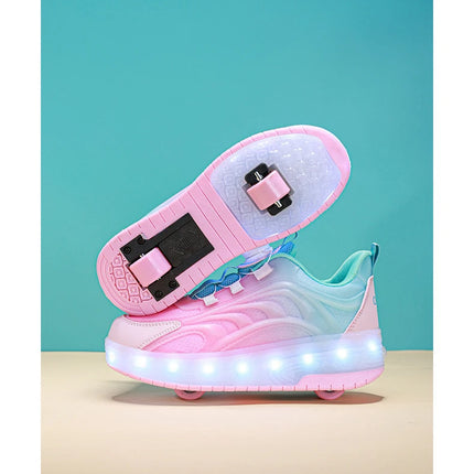 Zapatos de patín con luz Led de dos ruedas para niños y niñas, zapatillas deportivas luminosas, monopatín con carga USB