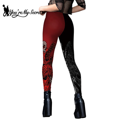 [Eres mi secreto] Legging con estampado de esqueleto de Halloween, Legging Punk para mujer, pantalones tobilleros góticos para Fitness, mallas negras elásticas sexis