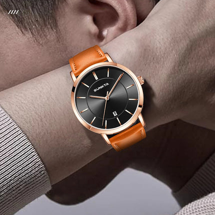 Relojes LIGE Sunkta ultrafinos para hombre, reloj de pulsera informal de moda de negocios Retro, reloj de cuarzo Simple con fecha de cuero resistente al agua para hombre
