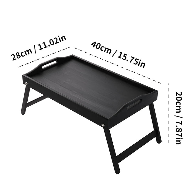 Bandeja de cama de bambú para desayuno con patas plegables, perfecta para uso en sofá, TV, computadora portátil o snacks, para servir el desayuno en la cama (negro/blanco)