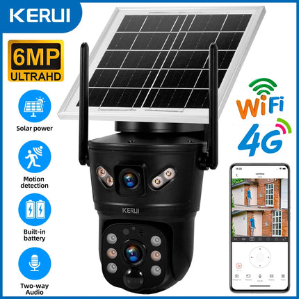 KERUI-cámara Solar impermeable para exteriores, 6MP, 4G, SIM, WIFI, lente Dual, Panel Solar, seguridad del hogar, vídeo CCTV, vigilancia V380pro