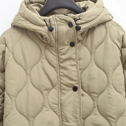 Otoño e Invierno nueva chaqueta holgada acolchada de algodón de manga larga con capucha y cordón para mujer
