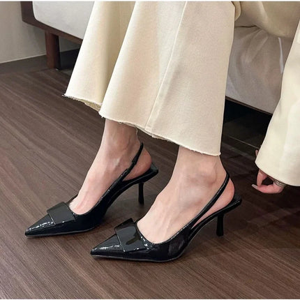 Sandalias de punta estrecha con hebilla cuadrada a la moda, zapatos de tacón alto con talón descubierto para mujer, temperamento, vestido de oficina