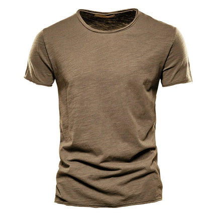 Camiseta 100% de algodón para hombre, camisetas finas informales suaves para Fitness, ropa para el hogar para hombre, camiseta sólida de manga corta con cuello redondo para hombre