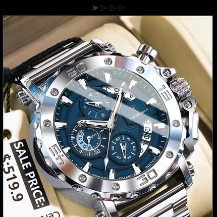 Reloj POEDAGAR de lujo para hombre, calendario luminoso, resistente al agua, Reloj para hombre, cronógrafo masculino, relojes de cuarzo de acero inoxidable para hombre