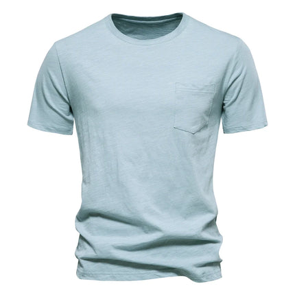 Camiseta 100% de algodón para hombre, camisetas finas informales suaves para Fitness, ropa para el hogar para hombre, camiseta sólida de manga corta con cuello redondo para hombre