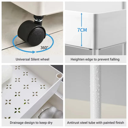 4-storey kitchen floor storage rack 1pc, multi-storey storage rack with wheels next to the bed of the living room and bedroom, living room and kitchen cart