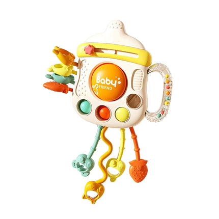 Juguete masticable para bebés en forma de botella de leche; Cuerda de sonajero para aliviar la dentición y desarrollar temprano