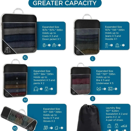 Juego de organizador de almacenamiento de cubos de embalaje comprimidos de viaje, 6 uds., con bolsa para zapatos, equipaje Visual de malla, bolsa de maleta ligera portátil