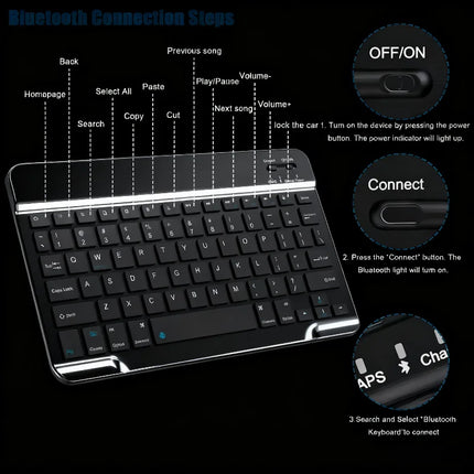 Teclado Bluetooth Teclado inalámbrico de 84 teclas Compatible con tabletas iPad Samsung Xiaomi de 7/10 pulgadas y teclado Mini iPad para iPad