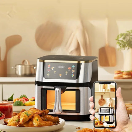 Freidora de Aire Eléctrica de Acero Inoxidable 15L – Cocina Inteligente de Gran Capacidad con Horno Tostador y Pantalla Digital