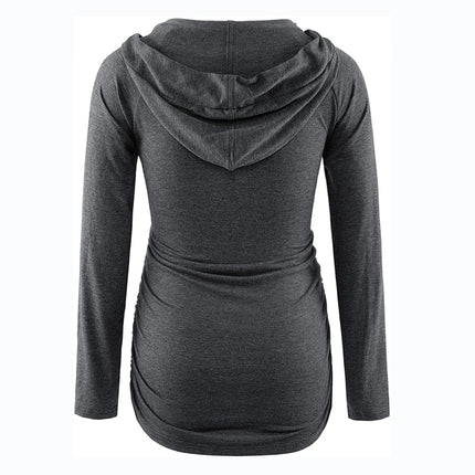 Sudaderas con capucha de maternidad para mujer, sudaderas con capucha de manga larga con cuello en V y estampado a rayas, Top para mamá embarazada, ropa de otoño e invierno para lactancia