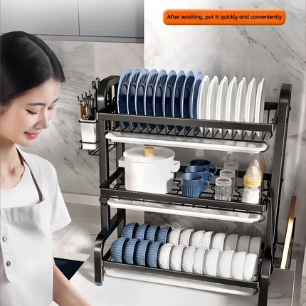 Nuevo Estante Escurridor de Platos de 2 Niveles – Compacto, Antióxido y con Soporte para Utensilios