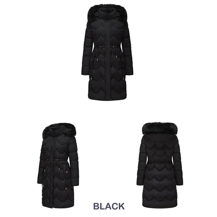 Abrigo largo con capucha estilo viajero rosa para mujer, parkas verde claro, chaqueta térmica negra con abrigo con cordón en la cintura.