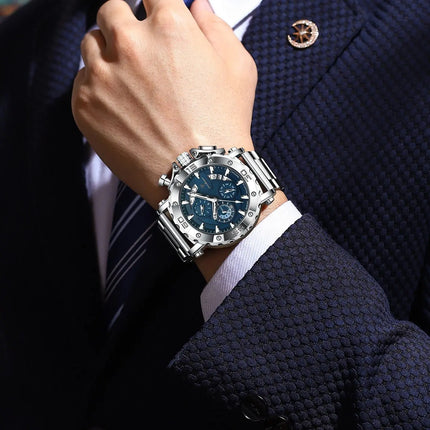 Reloj POEDAGAR de lujo para hombre, calendario luminoso, resistente al agua, Reloj para hombre, cronógrafo masculino, relojes de cuarzo de acero inoxidable para hombre