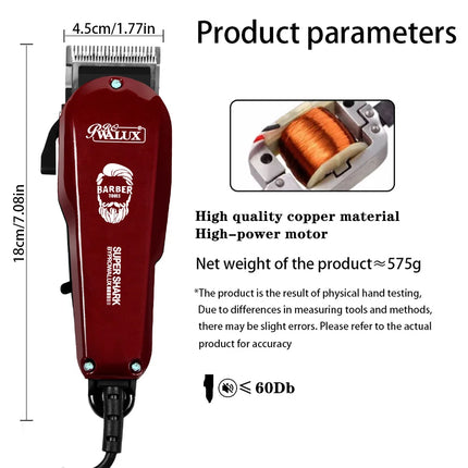 WALUX-cortadora de pelo profesional para hombre, potente recortadora con cable clásica roja de 10W con palanca cónica ajustable, herramienta de corte de pelo