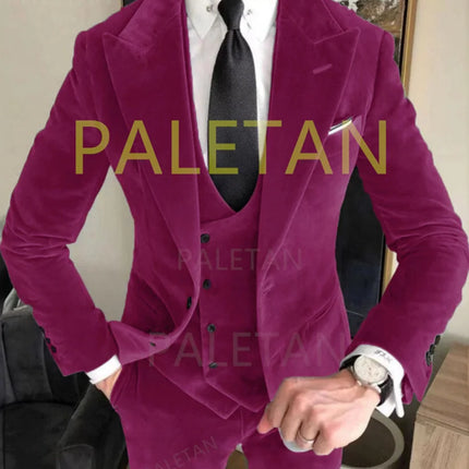 Conjuntos de chaqueta de terciopelo gris de negocios, trajes de boda para hombre, trajes ajustados personalizados para hombre, trajes formales elegantes de 3 piezas, chaqueta + Pantalones + chaleco