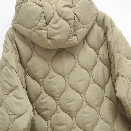 Otoño e Invierno nueva chaqueta holgada acolchada de algodón de manga larga con capucha y cordón para mujer