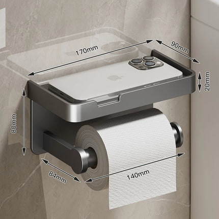 Portarrollos de papel higiénico montado en la pared, soporte grande con bandeja de almacenamiento, organizador de inodoro, soporte de teléfono, accesorios de baño
