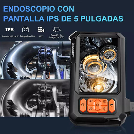 Cámara Endoscopio Industrial 1080P – Boroscopio con Pantalla IPS HD de 4.3”, Cable Semirrígido de 5 m, 8 LED Ajustables, Resistencia al Agua IP67, Ideal para Tuberías, Automoción y Uso Industrial