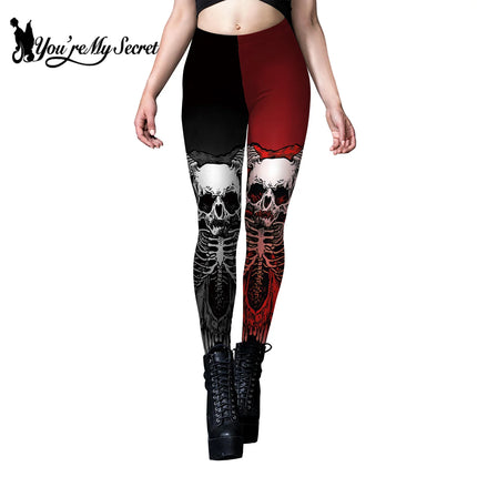 [Eres mi secreto] Legging con estampado de esqueleto de Halloween, Legging Punk para mujer, pantalones tobilleros góticos para Fitness, mallas negras elásticas sexis