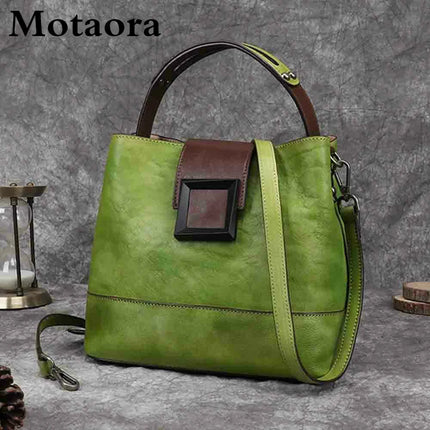 MOTAORA bolso de mujer Retro bandoleras de piel auténtica hecho a mano bolso de cubo para mujer primera capa de piel de vaca bolsos con asa superior para mujer