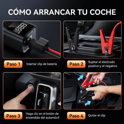 BUVAYE 4 en 1 Arrancador de Batería Portátil 2500A, Banco de Energía, Bomba de Aire 150PSI, Powerbank 12V para Coche, Arrancador de Emergencia Multifuncional con Luz LED SOS