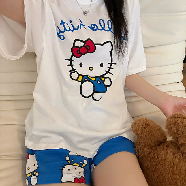 Pijamas de Hello Kitty para Mujer – Conjunto de Ropa de Hogar de Manga Corta