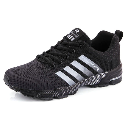 Nuevos zapatos deportivos informales transpirables con superficie de malla voladora para hombres y mujeres, zapatos planos vulcanizados para correr, talla grande 48