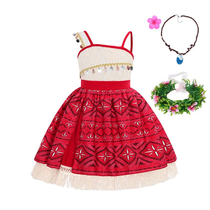 Traje para niñas, disfraz de Cosplay para niños, vestido de princesa para fiesta, vestido de playa informal de verano, conjunto de peluca y collar, vestidos de fiesta para niñas