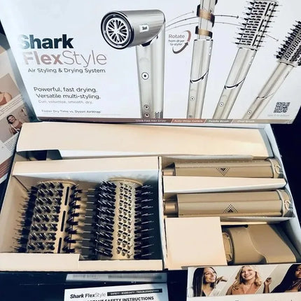 Secador de pelo Shark HD430 FlexStyle de iones negativos y envoltura de estilizador de aire, potente cepillo Airwrap y triturador múltiple con rizadores de envoltura automática