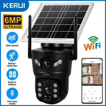 KERUI-cámara Solar impermeable para exteriores, 6MP, 4G, SIM, WIFI, lente Dual, Panel Solar, seguridad del hogar, vídeo CCTV, vigilancia V380pro