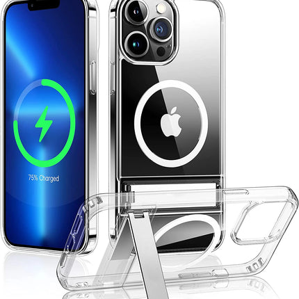Funda de teléfono magnética transparente con soporte para iPhone 17 Pro Max Air 13 12 Mini 16 15 14 11 fundas con soporte transparente