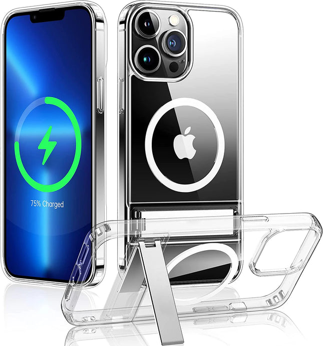 Funda de teléfono magnética transparente con soporte para iPhone 17 Pro Max Air 13 12 Mini 16 15 14 11 fundas con soporte transparente