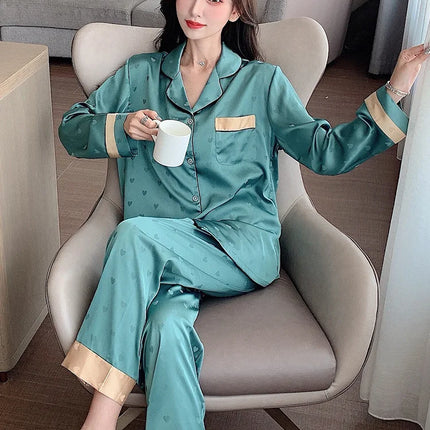 Conjunto de Pijama de Seda de Hielo de Otoño para Mujer – 2 Piezas Moderno y Elegante