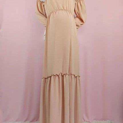 Vestido de sesión de fotos de maternidad: vestido sexy con hombros descubiertos, mangas abullonadas juguetonas y ropa con abertura para piernas para fotografía de mujeres embarazadas