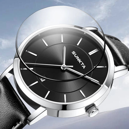 Relojes LIGE Sunkta ultrafinos para hombre, reloj de pulsera informal de moda de negocios Retro, reloj de cuarzo Simple con fecha de cuero resistente al agua para hombre