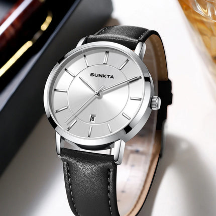 Relojes LIGE Sunkta ultrafinos para hombre, reloj de pulsera informal de moda de negocios Retro, reloj de cuarzo Simple con fecha de cuero resistente al agua para hombre